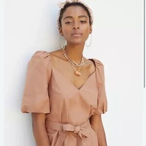 Mare Mare x Anthropologie belted puff sleeve blouse, size L, tan, brown VGUC